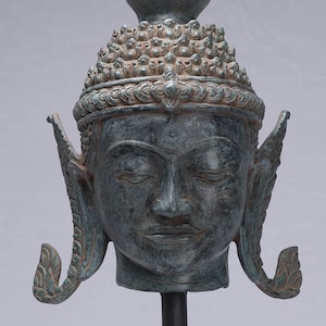 Buddha - Antique Thai Style Bronze Rattanakosin Buddha Head Statue - 68cm/27&quot;