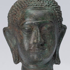 Buddha Head - Antique Thai Style Sukhothai Mounted Bronze Buddha Head - 17cm/7&quot;