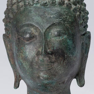 Buddha Head - Antique Thai Style Chiang Saen Mounted Bronze Buddha Head - 18cm/7&quot;