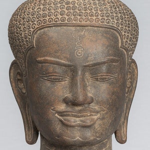 Shiva Statue - Antique Khmer Style Black Stone Shiva Head Statue - The Destroyer - 50cm/20&quot;