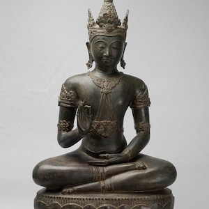 Buddha Statue - Antique Chiang Saen Style Royal Teaching Buddha Statue - 87cm/35&quot;