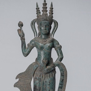 Apsara Statue - Antique Khmer Style Bronze Angkor Wat Apsara or Angel Statue - 62cm/25&quot;