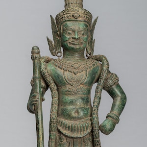 Guardian Statue - Antique Khmer Bronze Koh Ker Style Yaksha Temple Guardian - 56cm / 22&quot;