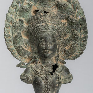 Apsara - Antique Khmer Style Bronze Angkor Wat Apsara & Naga Statue - 36cm/14&quot;