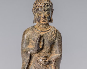 Estatua de Buda - Estatua de Buda de la Caridad Javanesa de Bronce de Estilo Indonesio Antiguo - 17 cm/7&quot;