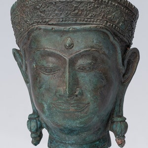 Buddha Head - Antique Thai Style Lopburi Mounted Bronze Buddha Head - 25cm/10&quot;