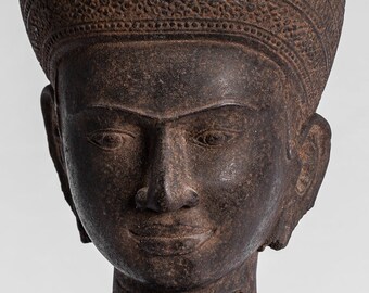 o*0様 クメール彫刻　仏頭 クメールブロンズ仏頭像：カンボジアのアンティークスタイルの装飾
