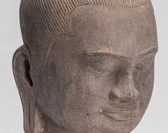 ジャヤヴァルマン像 - アンティーク クメール スタイル 石造り ジャヤ