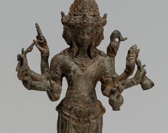 Brahma Statue - Antique Indonesian Style Majapahit Standing Bronze Brahma Statue - 29cm/12&quot;