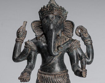 Ganesha Statue - Antique Khmer Style Standing Bronze Bayon Ganesh Statue - 40cm/16&quot;