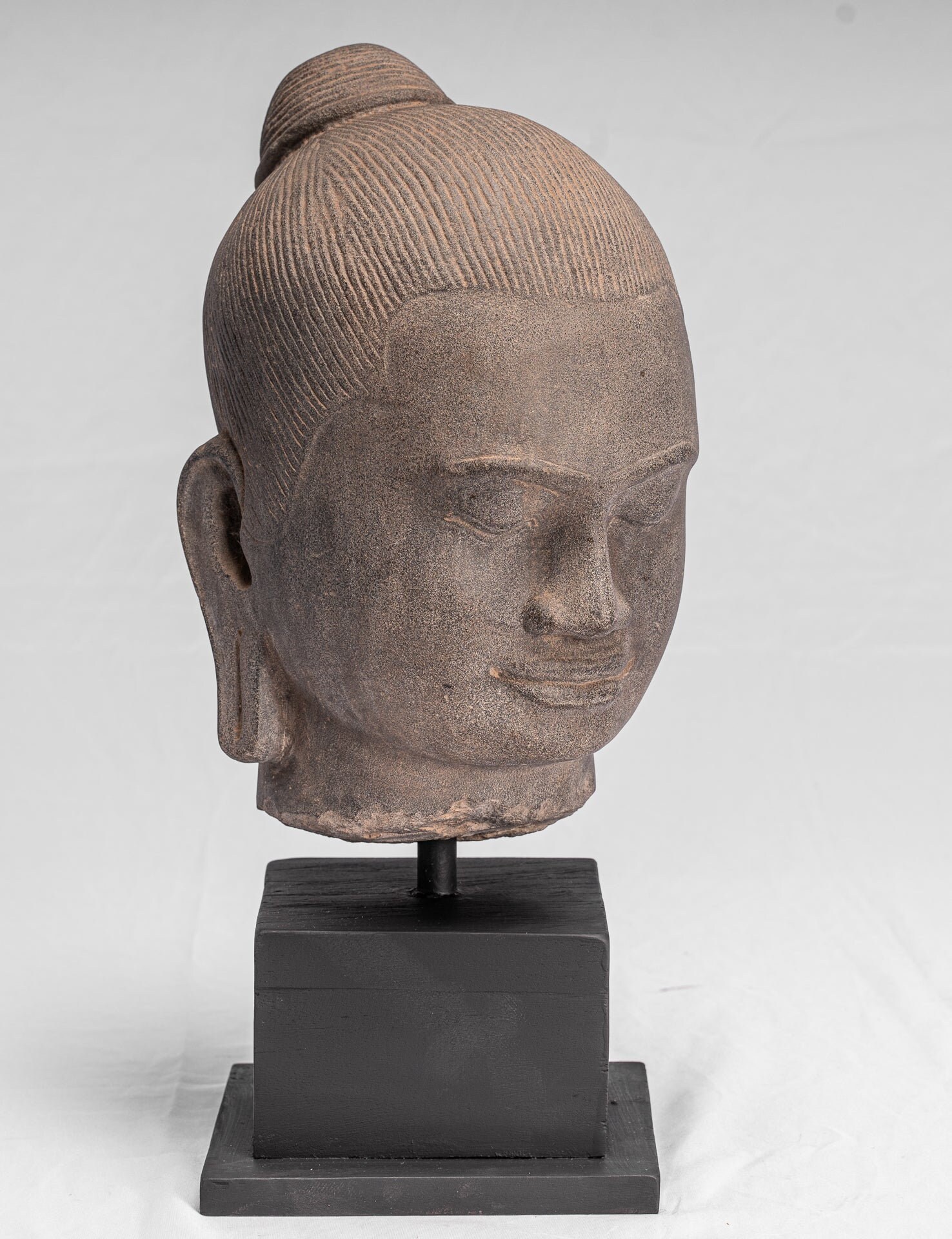 Jayavarman Statue - Antique Khmer Style Mounted Stone