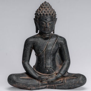 Buddha Statue - Antike Thai Stil Sitzende Bronze Dvaravati Meditation Buddha Statue - 24cm/10&quot;