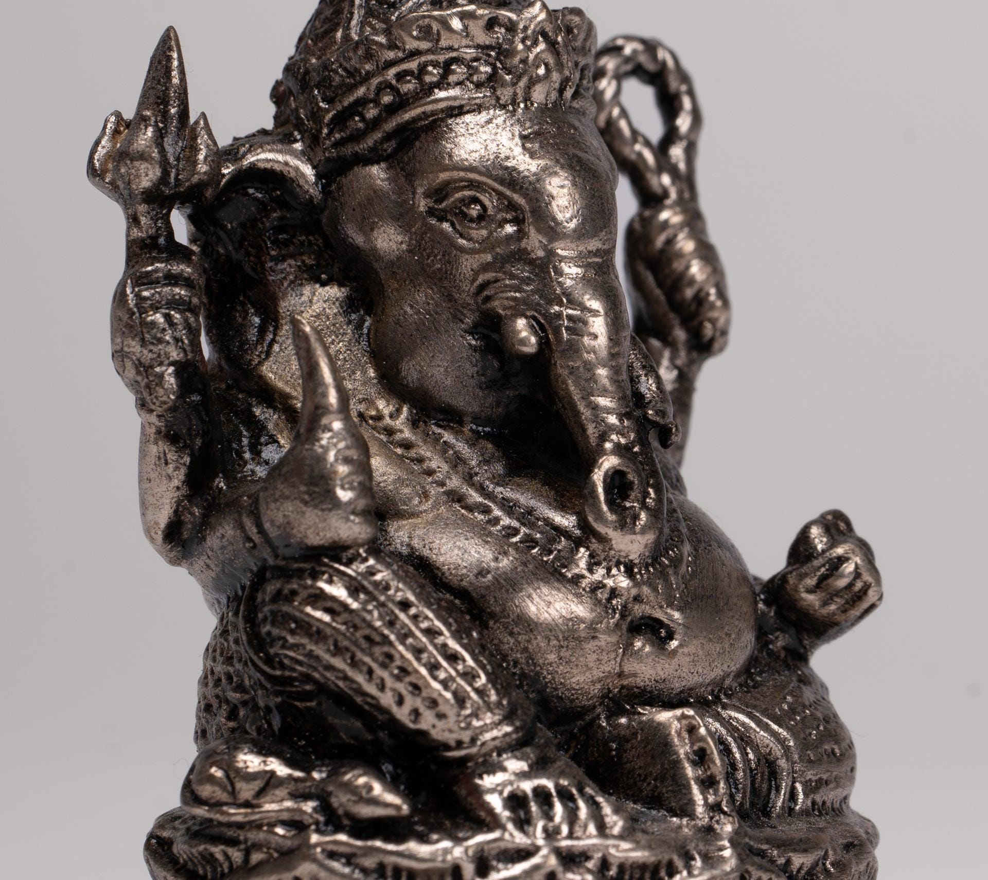 ガネーシャ像 - アンティークタイスタイルブロンズ座像シルバー