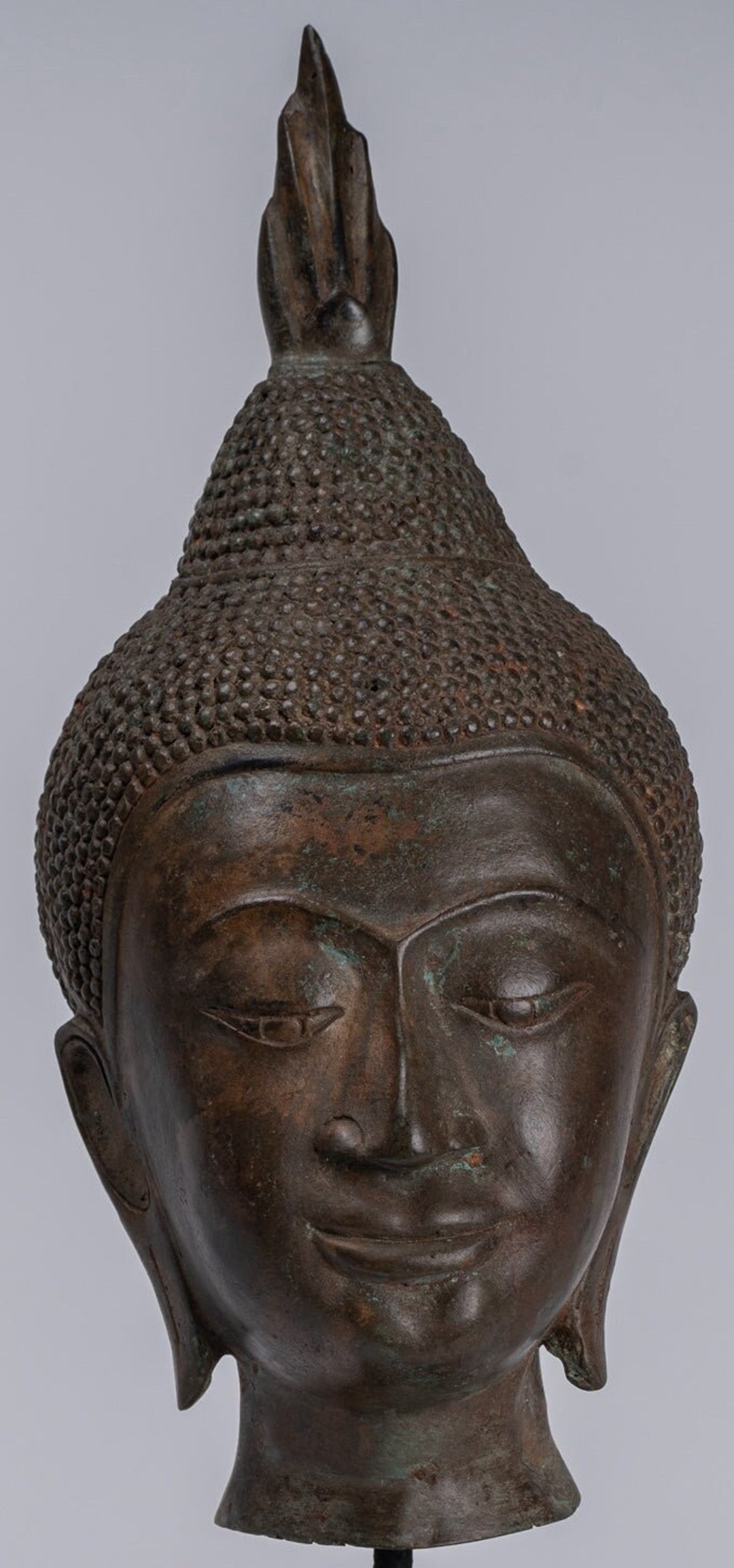希少】タイスコタイ14世紀ブロンズ像タイ仏像仏頭像証明書付き