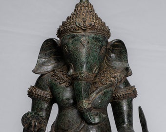 ガネーシャ像 - アンティーク クメール スタイル ブロンズ ガネーシャ