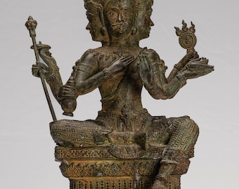Brahma Statue - Antique Thai Style Bronze Brahma - Hindu God Creation - 43cm/17&quot;