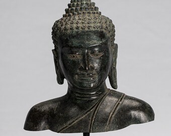高感度ショップで2023年売れたブランド 仏像 - アンティークタイ風 ドヴァラヴァティ ブロンズ仏頭像 彫刻・オブジェ