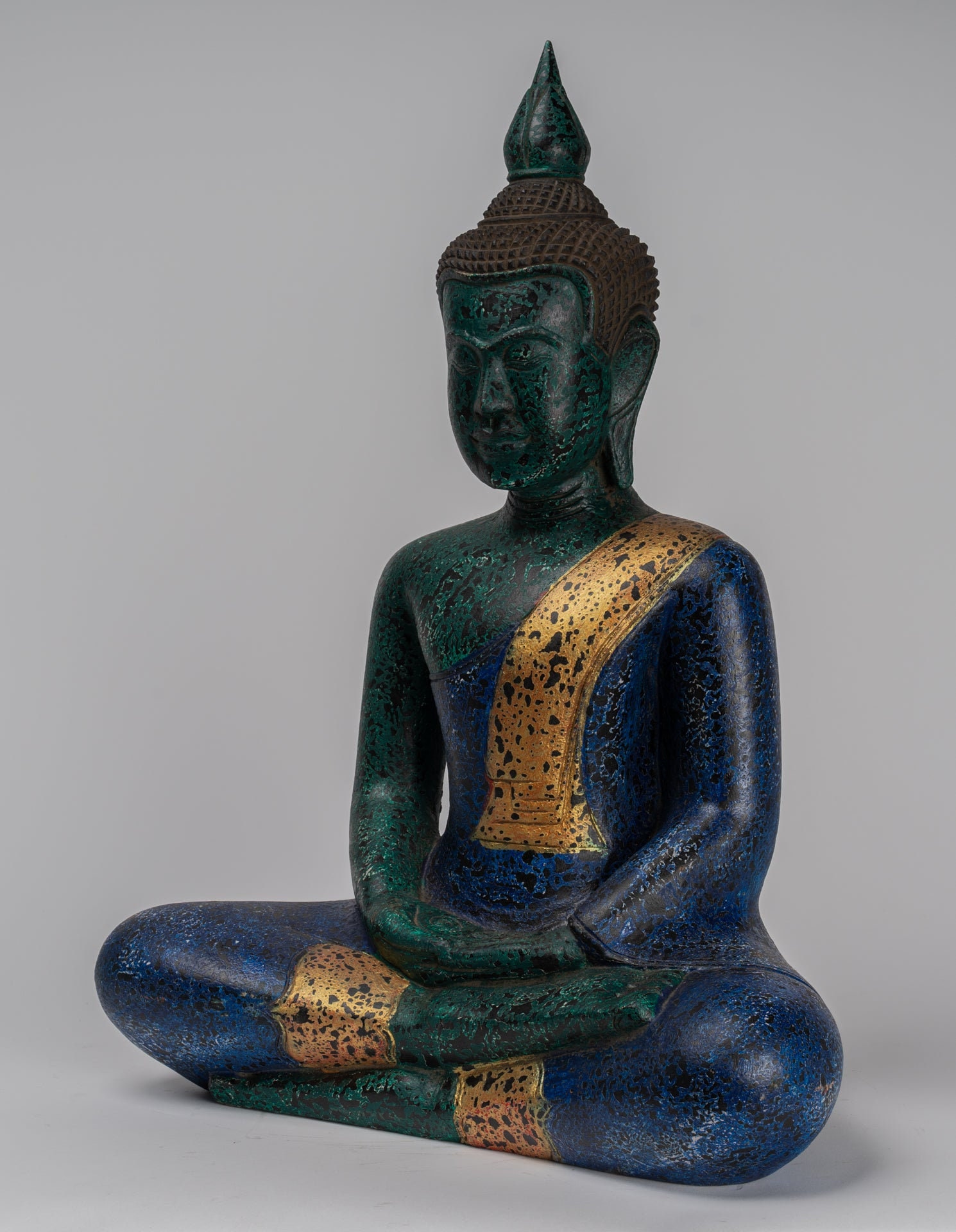 仏像彫刻 - アンティーク クメール スタイル 木製 座像 仏陀像