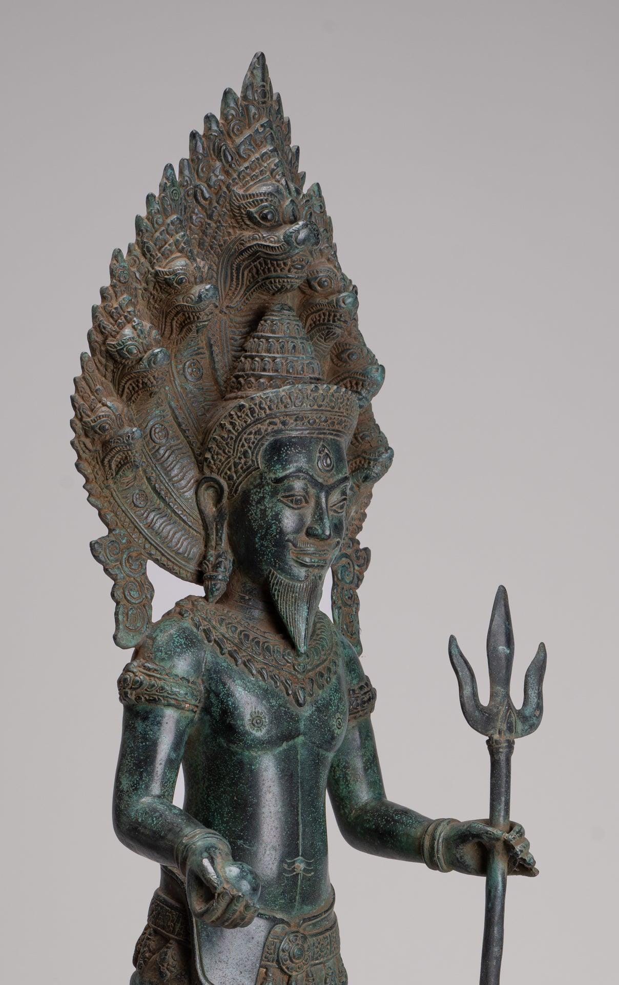 Naga Statue - Antique Khmer Style Bronze Protective 'kaundinya I