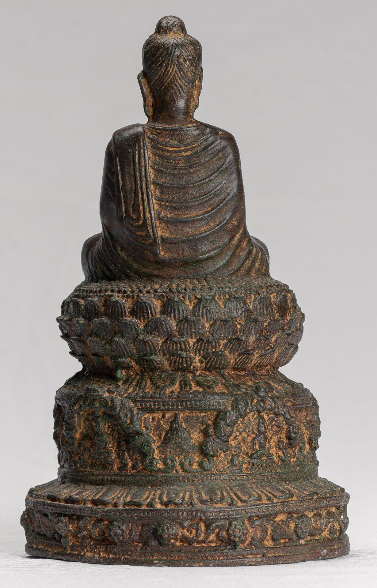 彫刻・オブジェ Antique Dark brown, meditating Buddha Indian Buddha Statue - Antique Gandhara Style Bronze Meditation