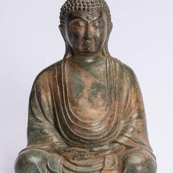 Japanese Buddha - Antique Japanese Style Bronze Seated Meditation Amitabha Buddha Statue - 18cm/7"