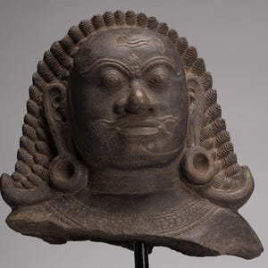 Guardian Statue - Antique Khmer Stone Angkor Wat Style Yaksha Temple Guardian - 42cm / 17&quot;