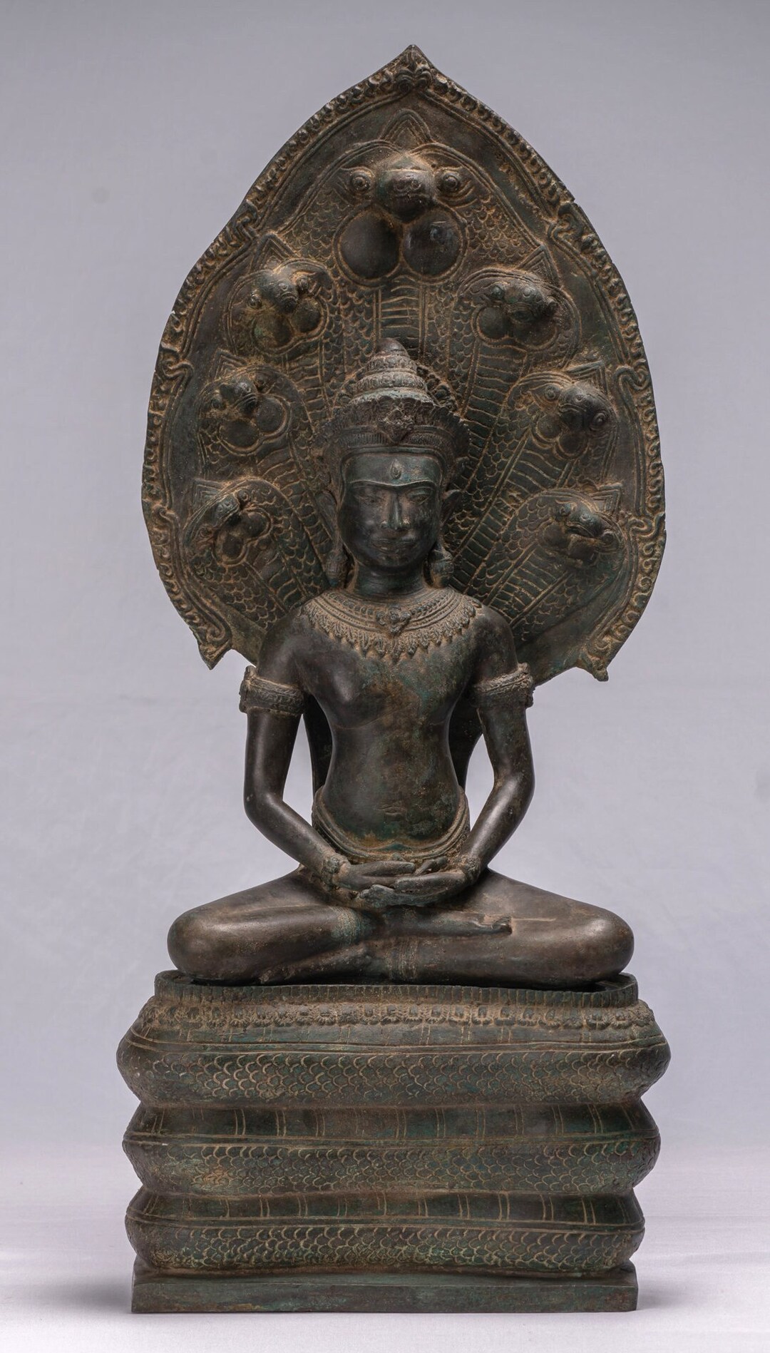 Buddha Statue Antique Thai Style Bronze Seated Meditation Naga Buddha Statue  66cm/26 