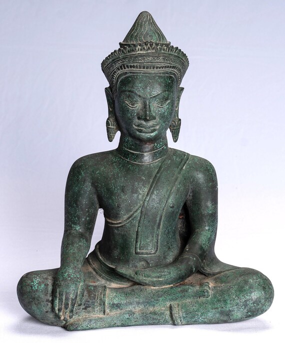Buddha Statue Antique Khmer Style Bronze Enlightenment | Etsy