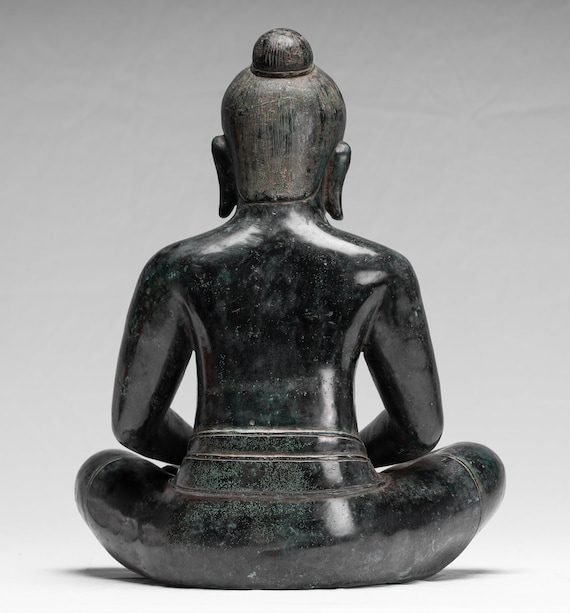 Antique Khmer Style Seated Bronze Meditation Jayavarman VII Statue