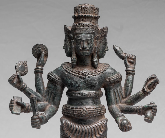 【サイケデリックアート】 巨匠Brahmaのアート　本物 Brahma Statue - Antique Khmer Style Koh Ker Standing Bronze Brahma
