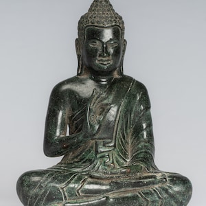 Buddha Statue - Buddha - Antique Khmer Style Seated Bronze Teaching Buddha Statue - 20cm/8&quot;