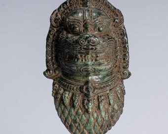 Tempellöwe - Antiker Bronze Stil Khmer Tempelwächter oder Löwe - 29cm