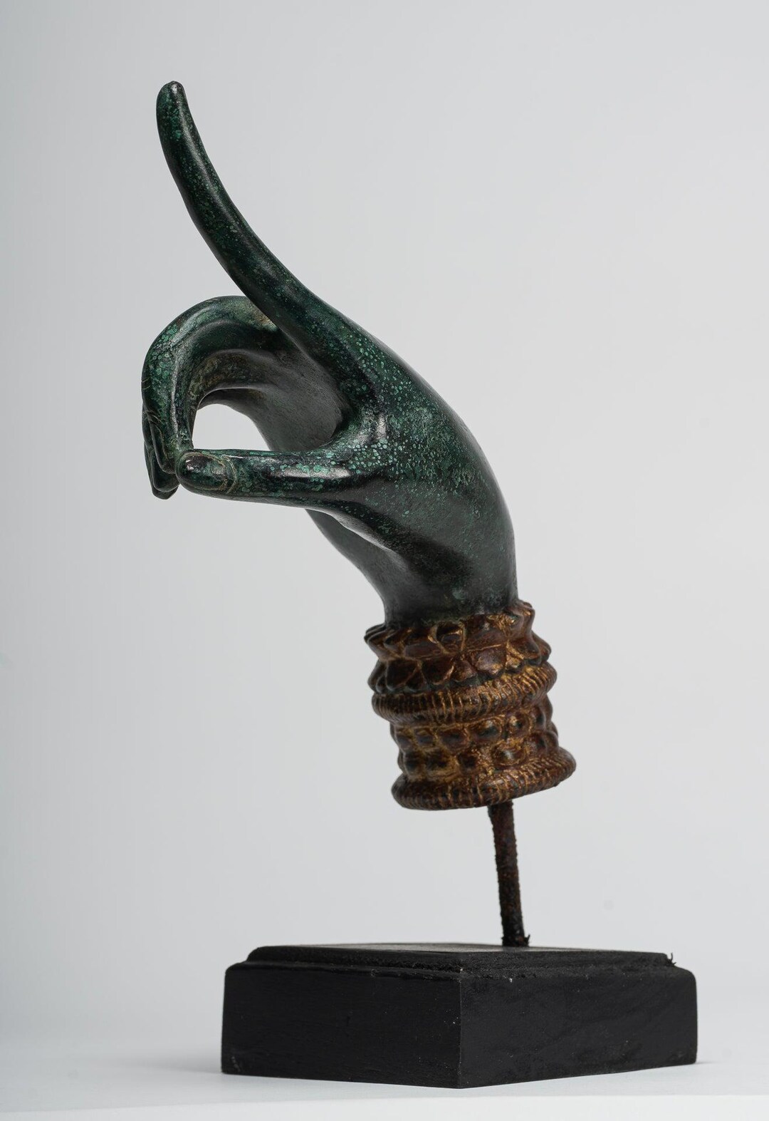 Mounted Antique Khmer Style Bronze Apsara Suchi Mudra Hand - 30cm