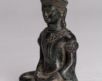 骨董　アンティーク　クメール　仏頭　ブッダ　Buddha head 仏像　石仏 仏像 - アンティーク クメール スタイル ブロンズ瞑想バイヨン