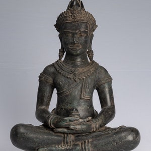 Buddha Statue - Antique Khmer Style Bronze Seated Amitabha Meditation Buddha Statue - 55cm/22&quot;