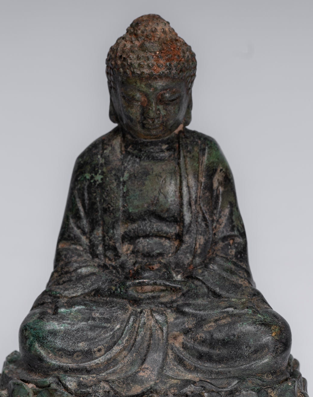 仏像 - アンティーク中国風ブロンズ瞑想仏像 - 13 cm/5