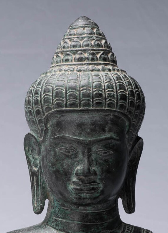 仏像 - アンティーク クメール スタイル ブロンズ 悟りのバイヨン仏像  
