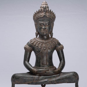 Buddha Statue - Antique Bayon Style Khmer Buddha Statue - Meditation Mudra - 46cm/18&quot;
