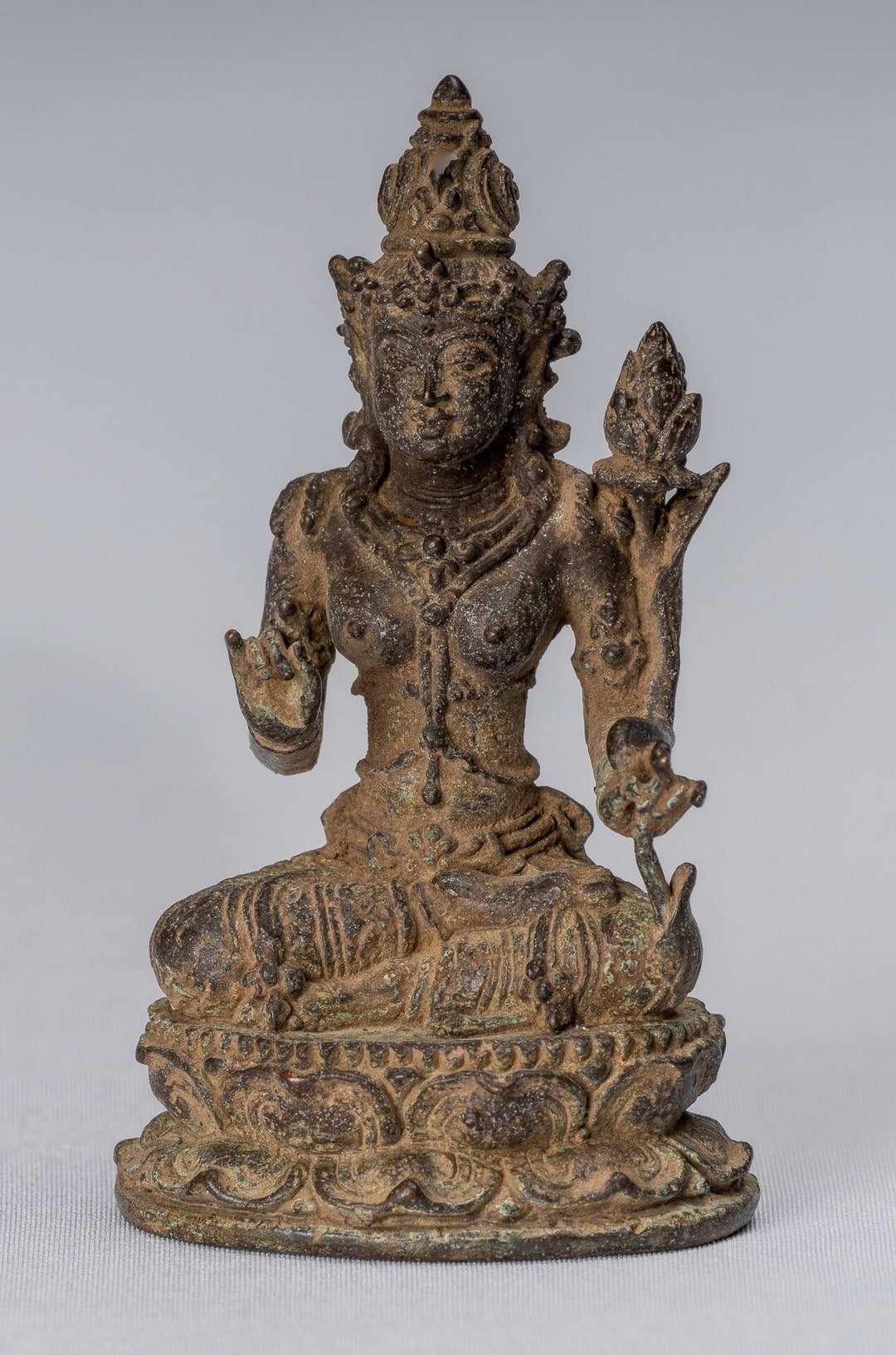 Tara Statue - Antique Java Style Majapahit Indonesian Seated Bronze ...