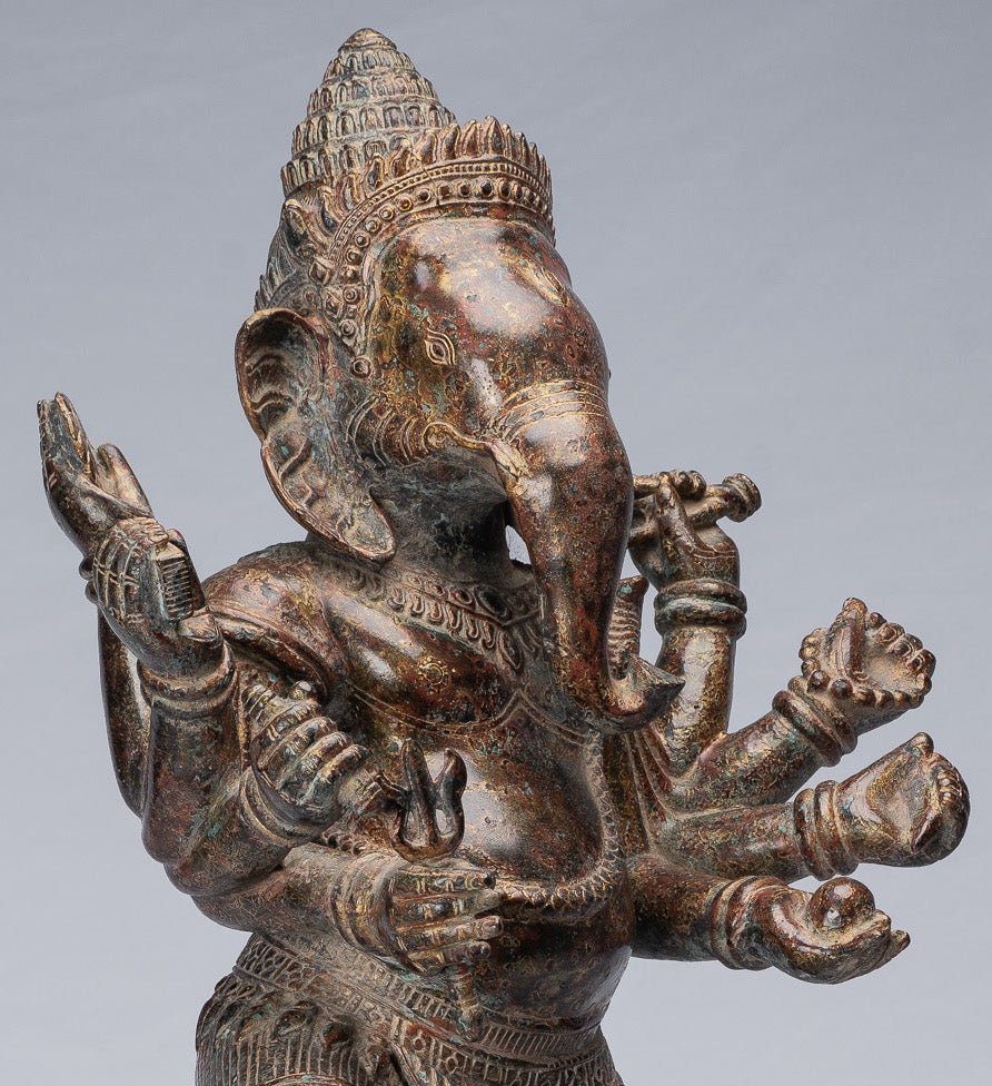 Ganesha Statue - Antique Khmer Style Bronze Dancing Ganesh