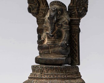 ガネーシャ像 - アンティークタイ風 ブロンズ製 ガネーシャ座像 - 11