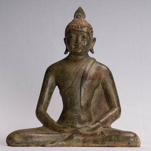 Buddha Statue - Antique Sri Lanka Style Bronze Seated Meditation Buddha Statue - 35cm/14&quot;