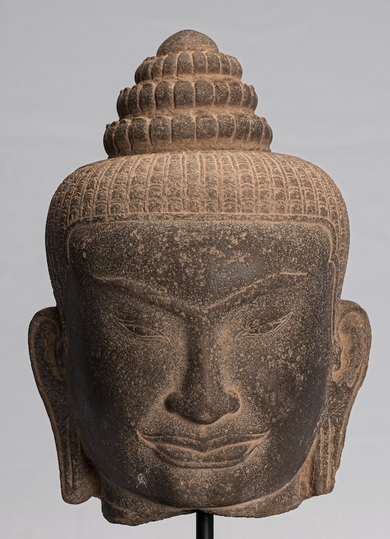 Buddha Statue - Antique Khmer Style Stone Mounted Bayon Buddha