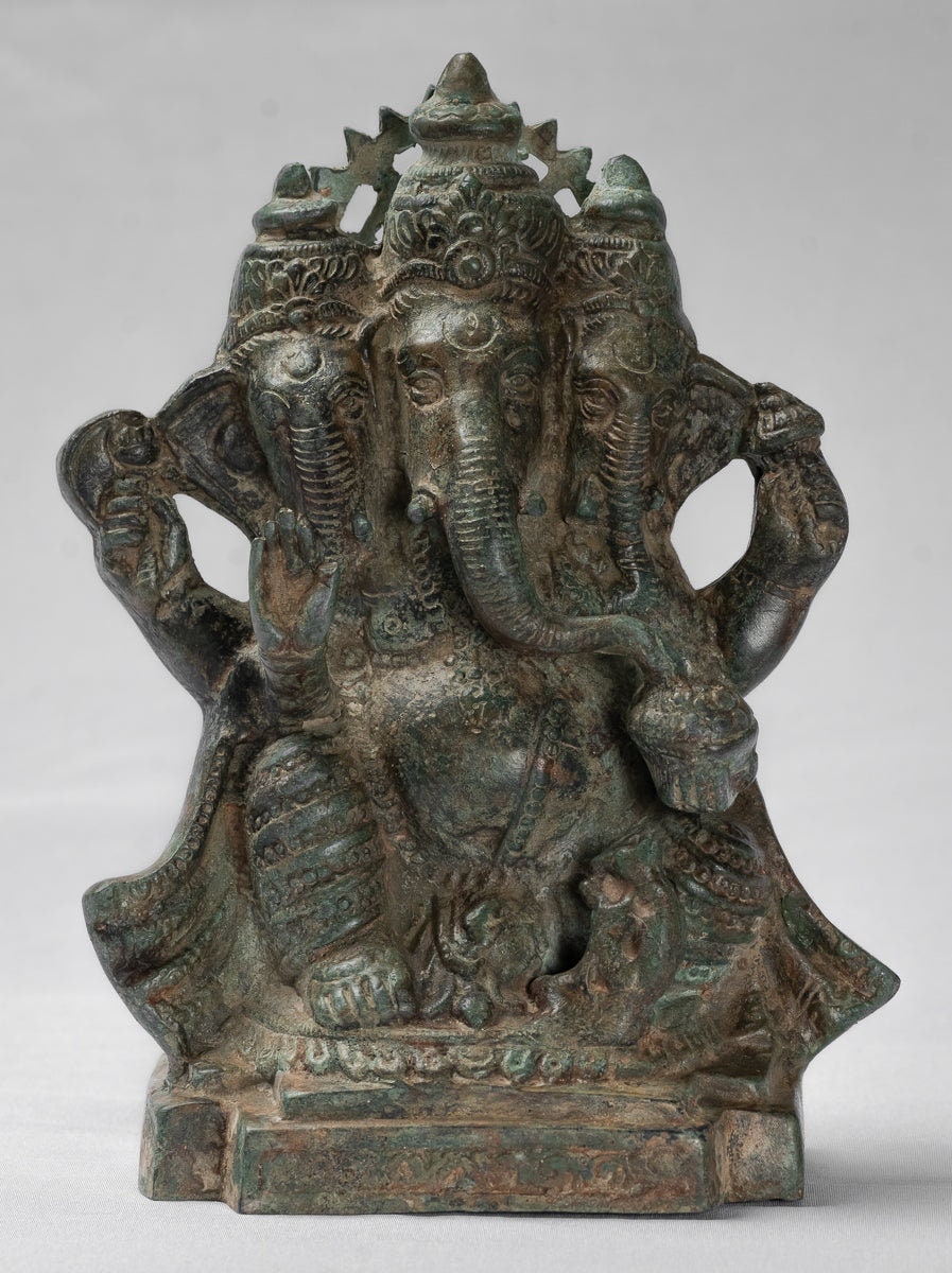 アンティーク タイ風ブロンズ Tri Muhkthi Ganapathi 三頭ガネーシャ像