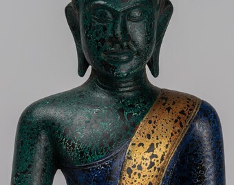 仏像彫刻 - アンティーク クメール スタイル 木製 座像 仏陀像