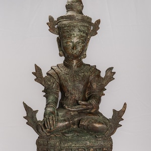 Antike Shan Bronze Sitzende Buddha Statue im burmesischen Stil - 85cm