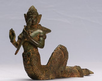 Antique Thai Style Bronze Female Deity with Naga Tail Statue   18cm/7&quot;