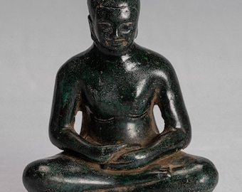 Antique Khmer Style Bronze Meditation Jayavarman VII Statue - 17cm/7"