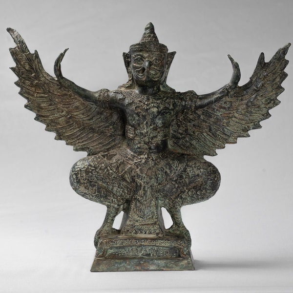 Antike stehende Bronze Vishnu Garuda Statue im Thai Stil - 33cm