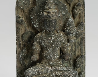 Tara Statue - Antique Java Style Majapahit Seated Bronze Devi Tara Statue - 14cm/6"